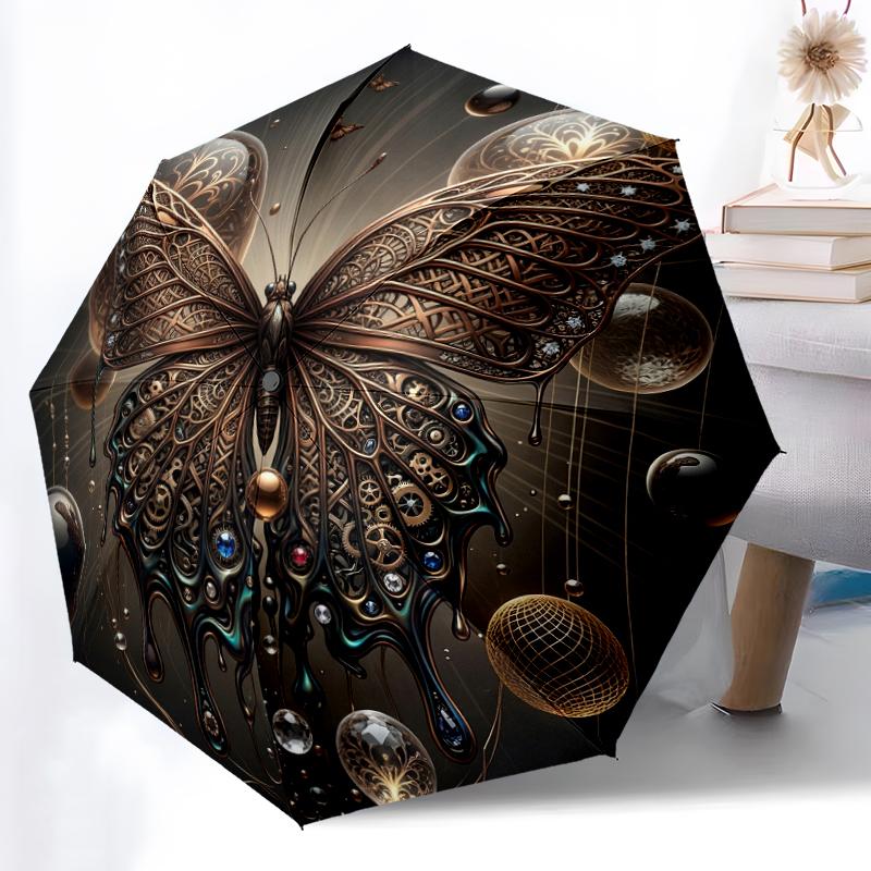 1pc Sturdy 8-Bone Auto Umbrella, Mystic Butterfly Swarm Umbrella, Digital Printed, Foldable Umbrella for On-the-Go Outdoor Use