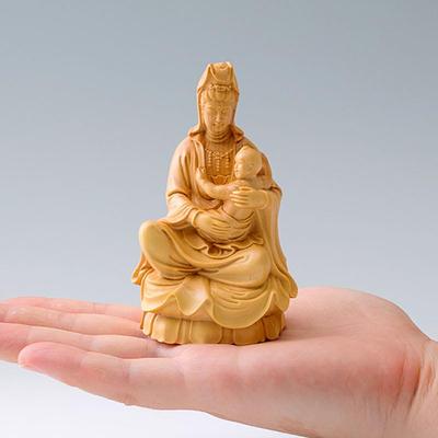 Dsdsad Wooden Buddha Statue, Seated Mother Kannon, Premium Boxwood Wood Carving (10cm Tall X 5.5cm Wide) "Prayer for Safe Childbirth, Guardian of