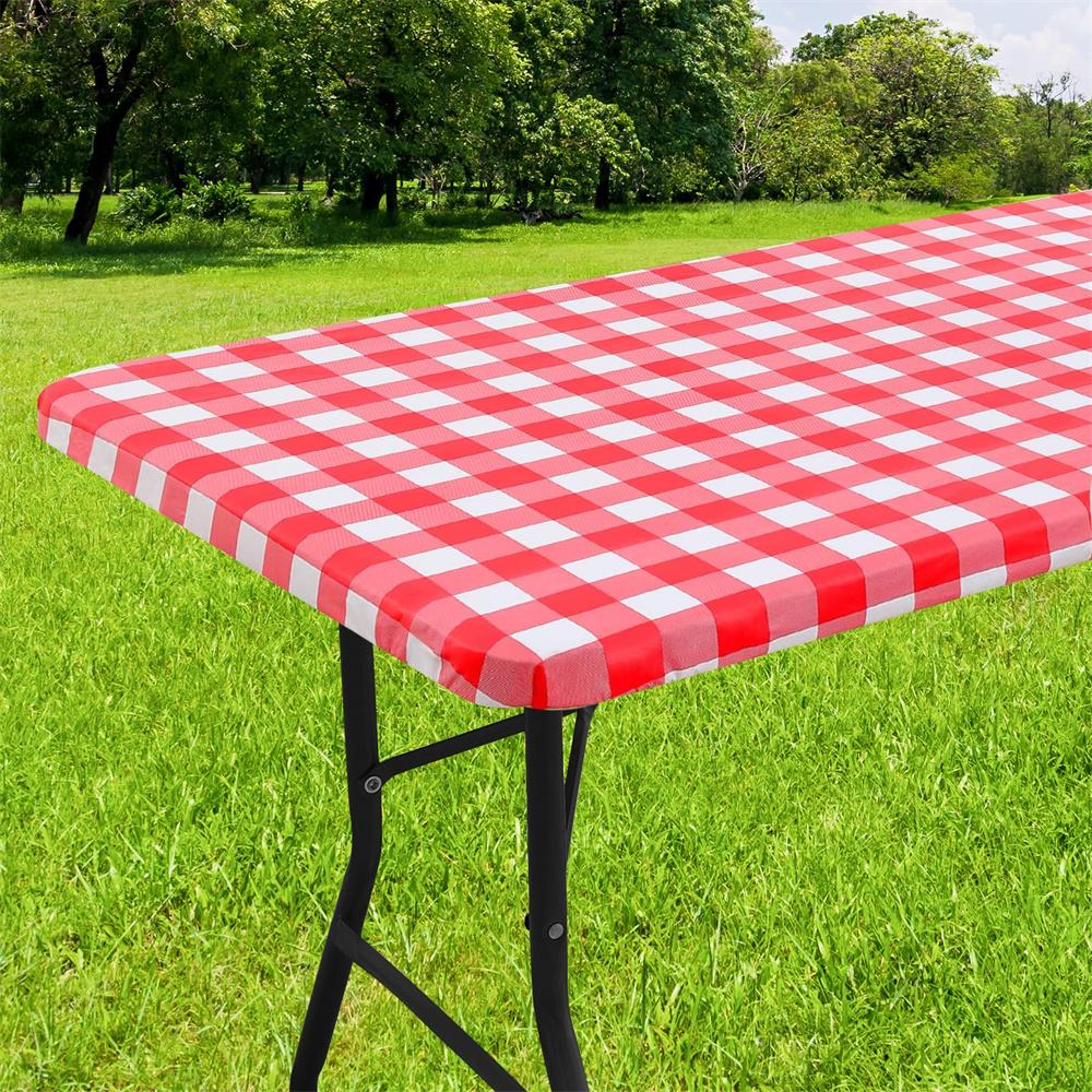 Olanly Rectangle Vinyl Table Cover Stretch Waterproof Table Covers Fitted Tablecloth For Home Party Camping Table Cloth Outdoor