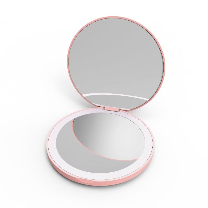 Women Use Face Beauty Care Tool Convenient To Carry Handheld Mirror LED Light Desktop Makeup Mirror