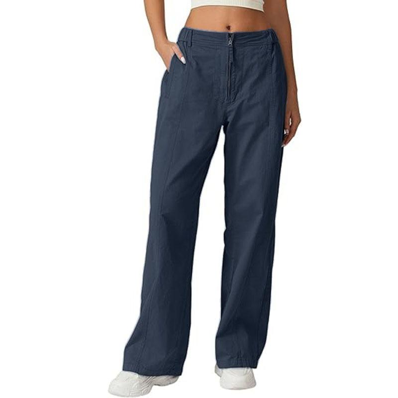 Womens High Waist Loose Straight Leg Casual Street Style Pocket Pants