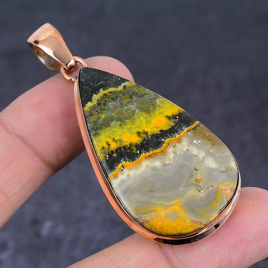 Bumble Bee Jasper Handmade Copper Jewelry Pendant 2.48" D9z18