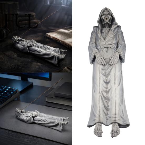 Gifts for Horror Lovers Grim Reaper Incense Stick Holder, Resin Gothic Laying Skeleton Statue Burner, Burner Collectible Tabletop Ornament Meditation