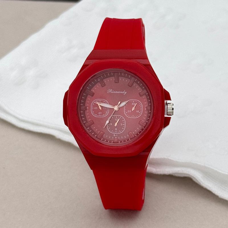 Женские часы JYL Трехглазые Конфетный цвет Студенческие Силиконовый ремешок Red яркий бирюзовый