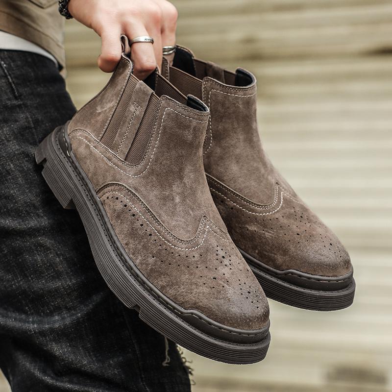 Fashion 2024 Brand Suede Leather Men Chelsea Boots Designer Italy Dress Boots Men Fashion Casual Warm Plush Business Ankle Boots