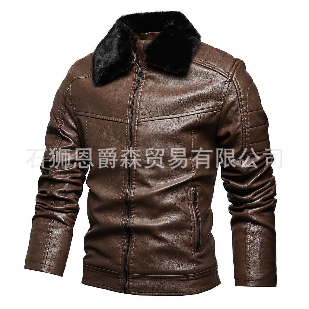 Winter new velvet thickened fur collar removable fashion coat men's leather jacket European and American men's clothing