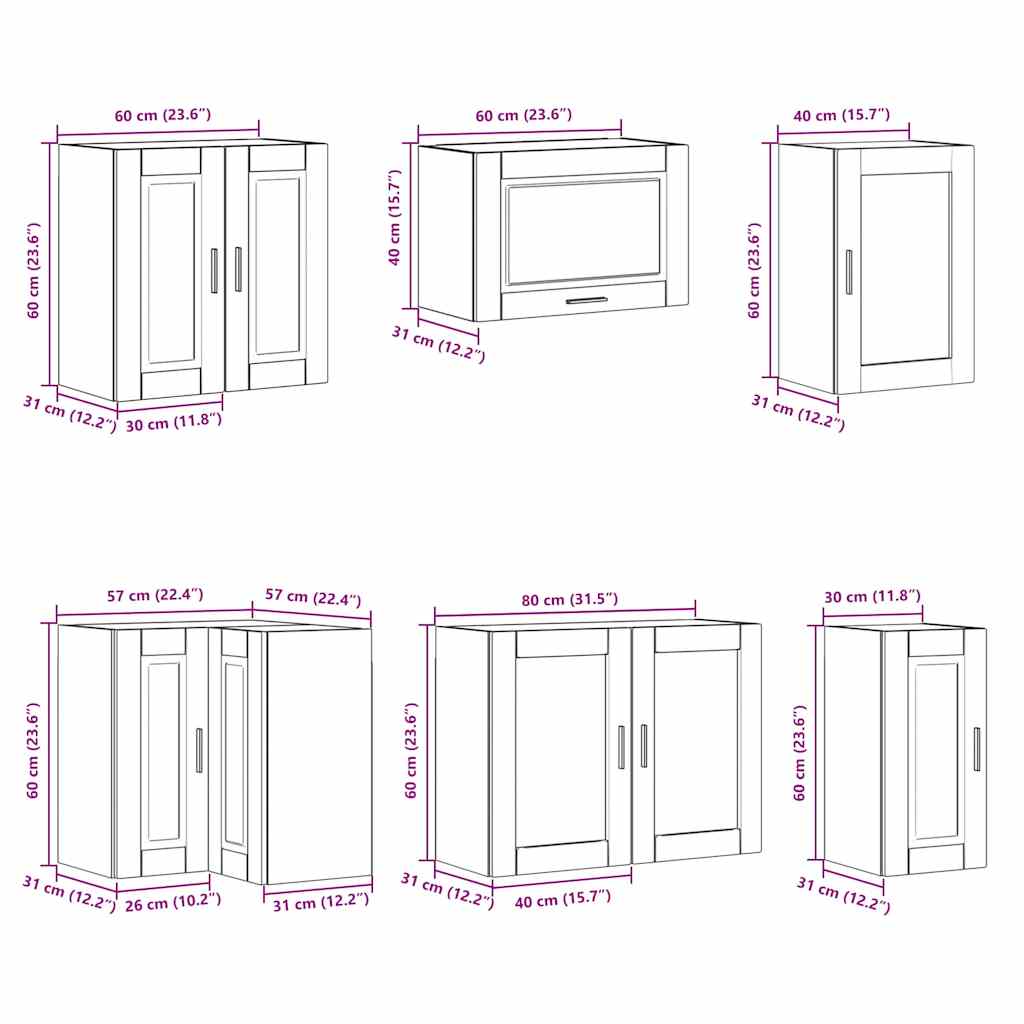 11 Piece Kitchen Cabinet Set Porto Smoked Oak Wood Based Material