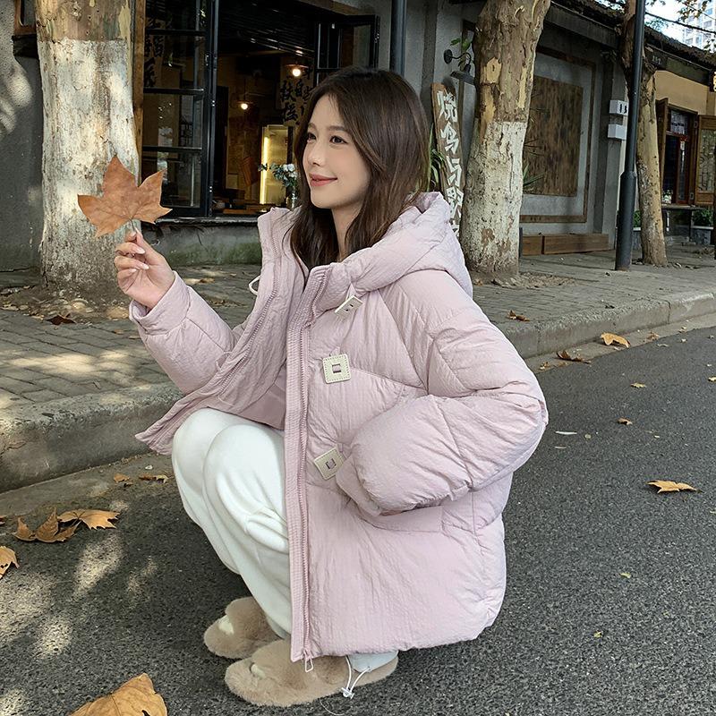 

Пуховик с тремя пуговицами, квадратным воротником, укороченная одежда-хлеб с капюшоном и женская утепленная хлопковая одежда. XXL розовый