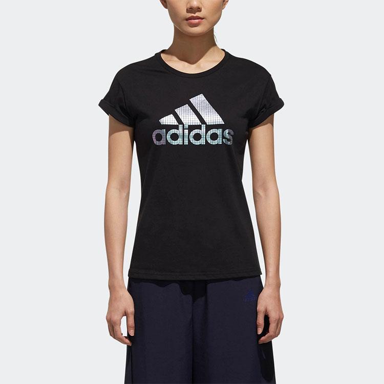 Adidas Solid Color Brand Logo Casual Sports Round Neck Short Sleeve T-Shirt Women Tops Black DM5345