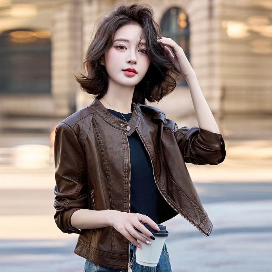 

Дизайнерская текстурированная кожаная куртка женская куртка весна и осень новая однобортная с лацканами топ куртка-локомотив короткая кожаная куртка XL