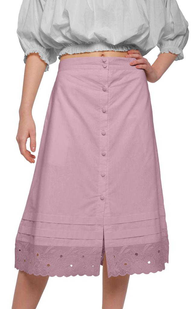 Moomaya Solid Cotton Skirts For Women Button Down A-Line Knee Length Skirts
