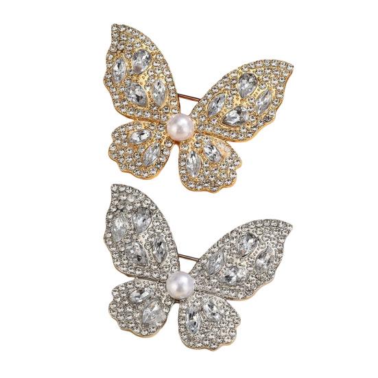 Women Brooch Three-Dimensional Butterfly Design Pin with Imitation Pearls Rhinestones Suits Coats Sweaters Badge Formal Occasions Decorative