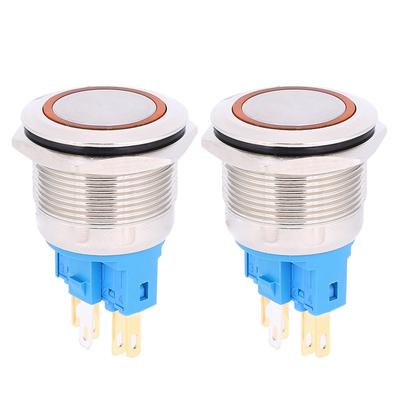 2 Piezas AC220V 22mm Anillo de Acero Inoxidable Botón de Pulsador con Restablecimiento 6 Pines Interruptor de Pulsador ReemplazoNaranja