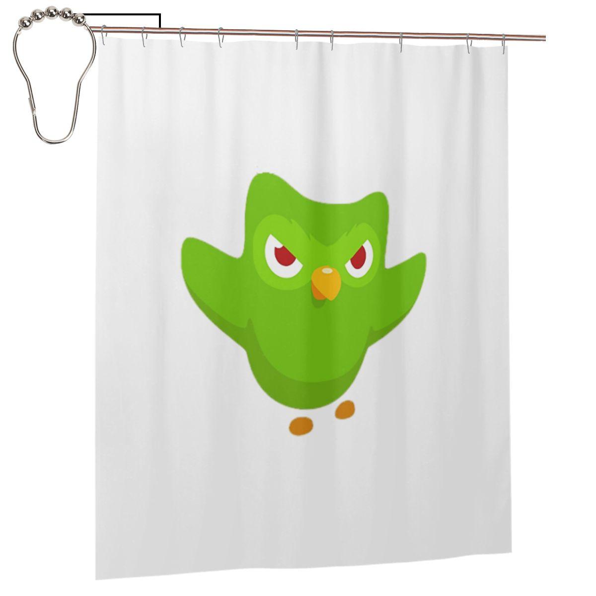 

Duolingo Owl Duo Shower Curtain Bathroom Polyester Waterproof Bath Curtains With Hooks W60H190(CM)-1 Pcs