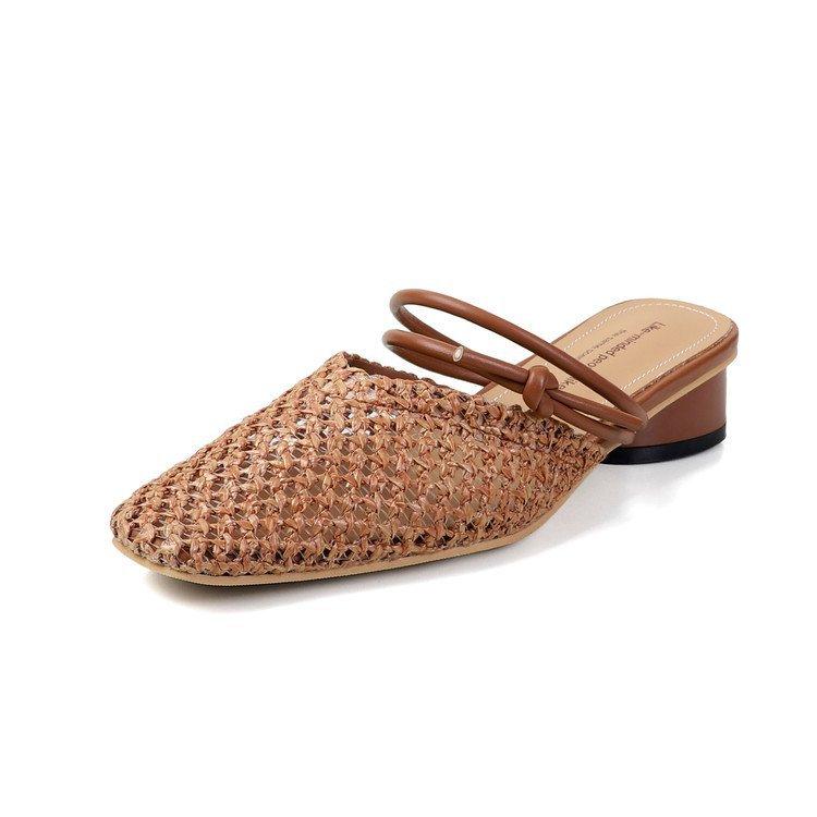 

Fashion low-heeled bag head half slippers women s shoes wear 2025 new summer one-pedal breathable hollow sandals 40