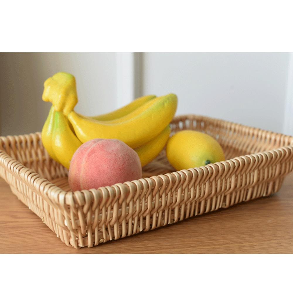 Wood Color Woven Serving Tray Rectangle Multifunctional Storage Basket Home Organization