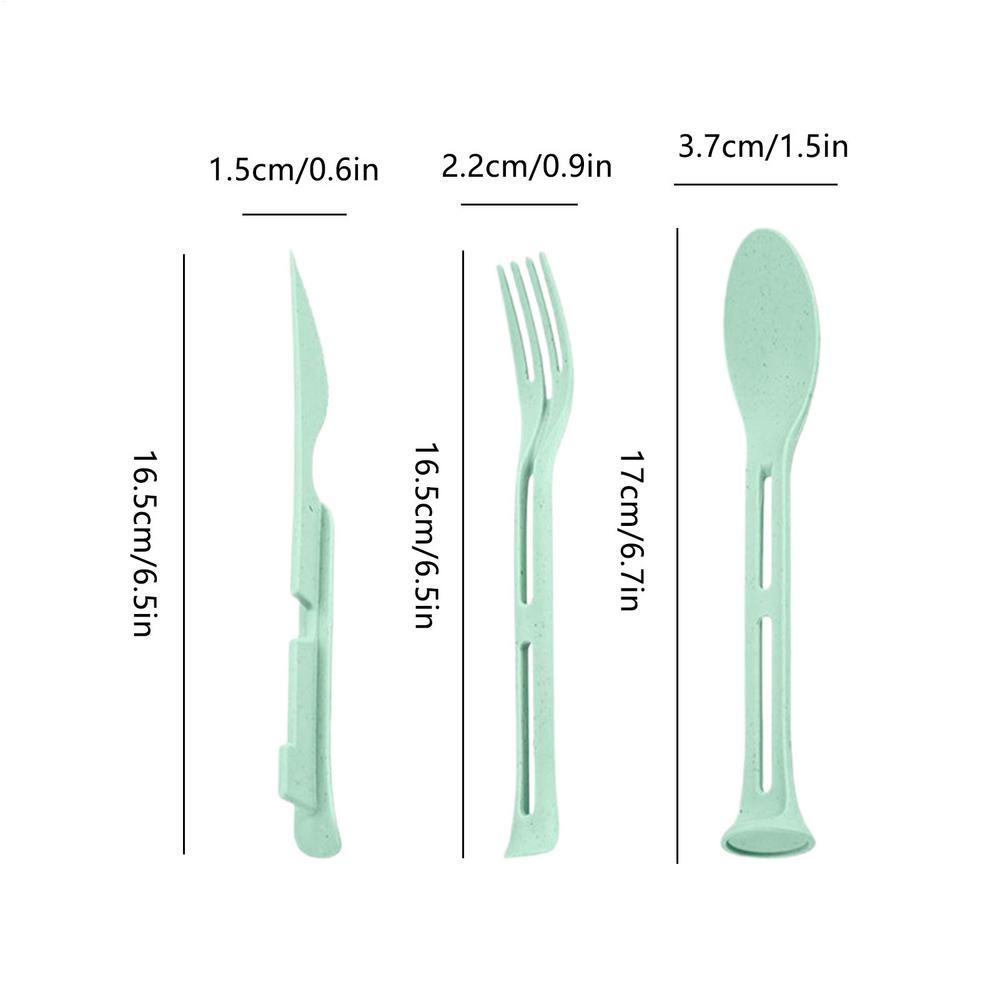 

3 Pieces Reusable Camping Tableware Set Portable Travel Cutlery Flatware Serving Tool for Picnic Toddler School Dorm Offices зелёный