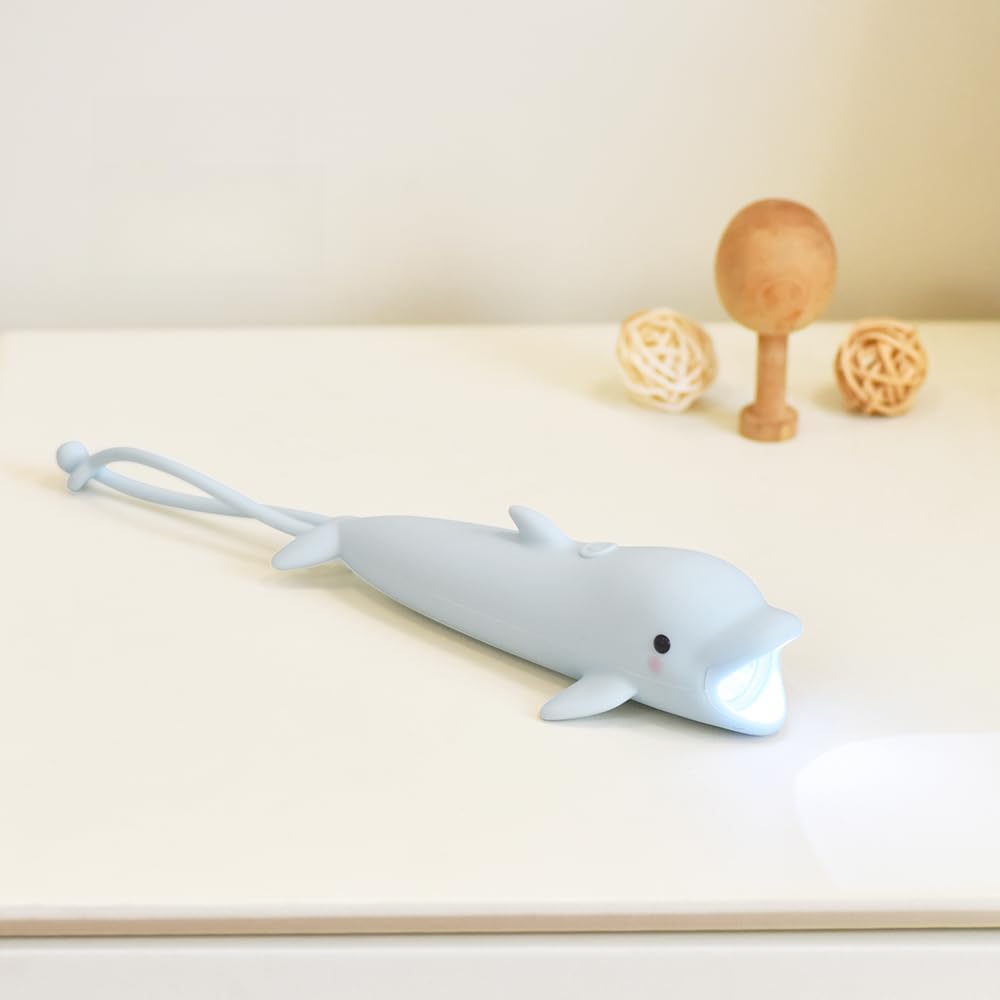 YZYOE Rechargeable Dolphin LED a cute silica gel comfortable touch and long press to adjust the brightness of the outdoor lighting idea Flashlight,