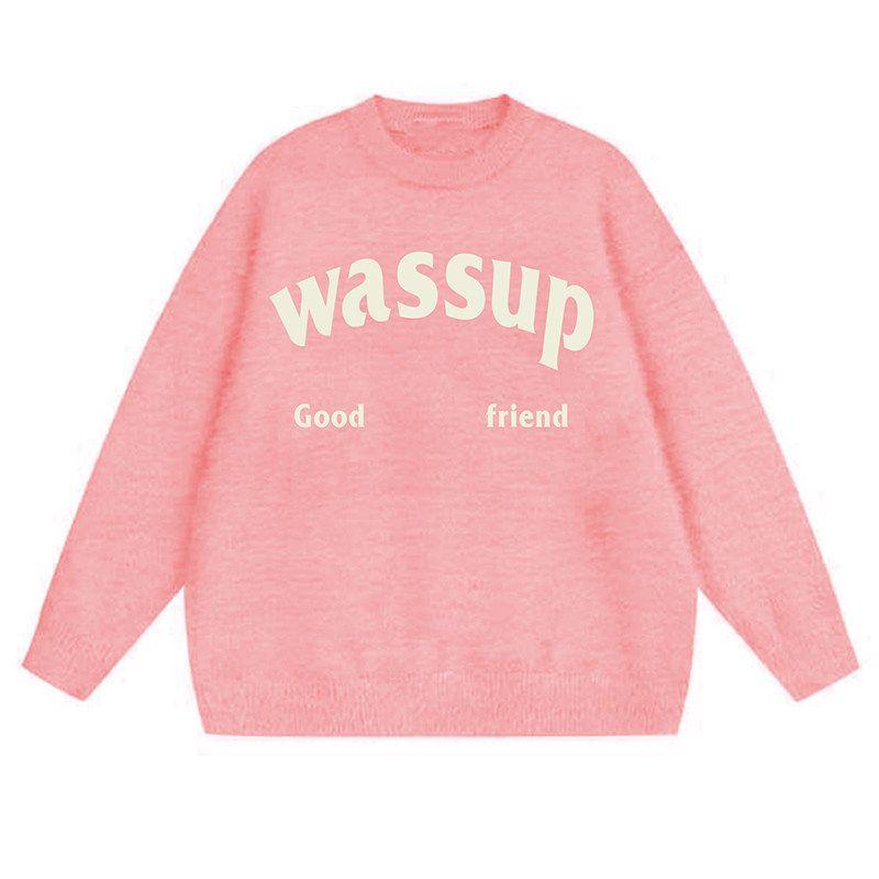 Wassup Heods Year of the Dragon Limited Edition Trendy Brand Knitted Sweater for Men, Autumn and Winter Warm Loose-Fitting Couple's Red Top