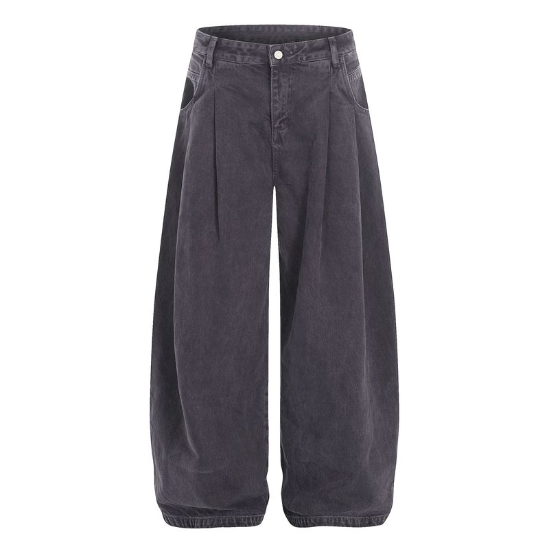 Kisko American Retro Heavy-Duty Washed Baggy Wide-Leg Cargo Pants Unisex Trendy Loose Straight Casual Pants