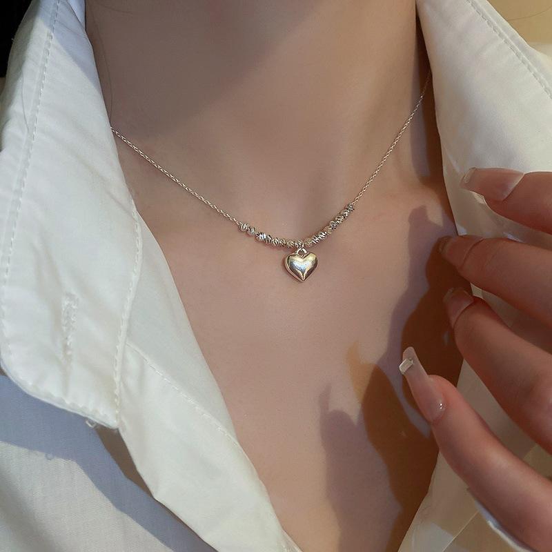 925 Sterling Silver Heart Pendant Necklace , Simple Stylish Design , Summer New Arrival for Women