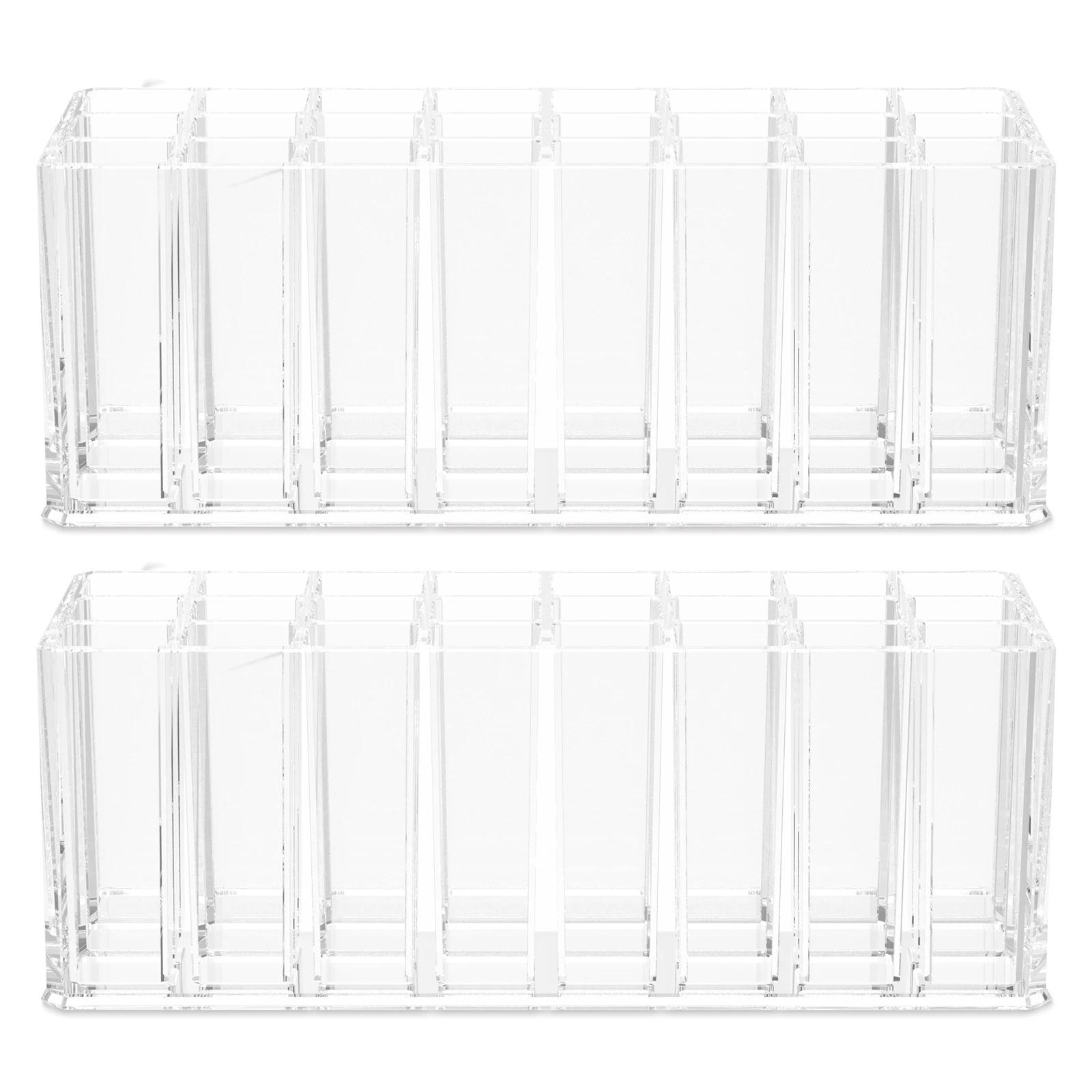 

2pcs Clear 24 Grid Lipstick Stand Case Lip Gloss Nail Polish Display Holder Cosmetic Organizer Box for Makeup Brush Jewelry