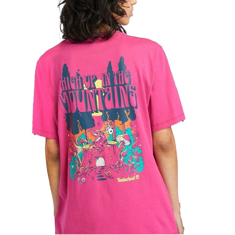 Timberland Maglione Casual Girocollo con Stampa Fantasia Manica Corta T-Shirt Unisex Top Viola-Bacca A6QE9-A45
