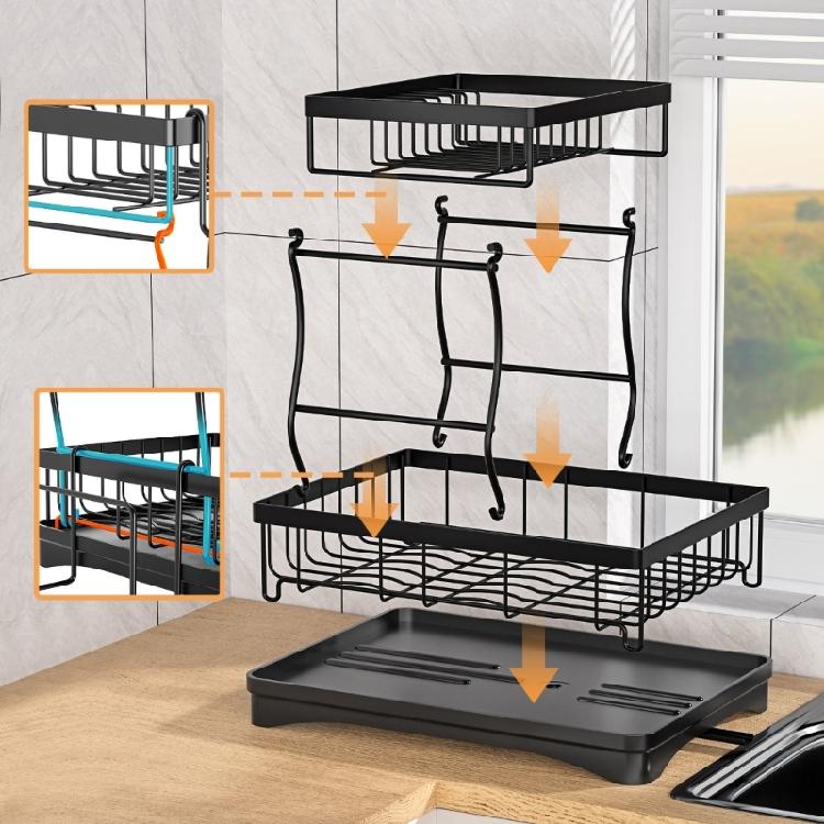 Multiurpose 360° Rotating Kitchen Dish Drying Storage Rack with Double Layer Designs Portable Accessory for Easy Use