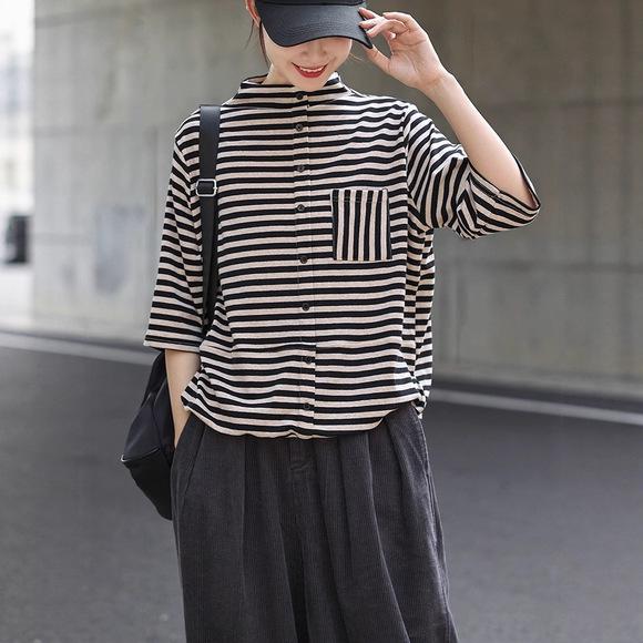 Women's Artistic Striped Long Sleeve Sweatshirt - Spring/Autumn Casual Loose Fit Round Neck Top