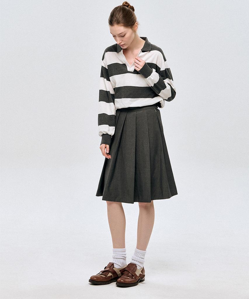 Le Sonnet Classic Pleated Wool Skirt Grey