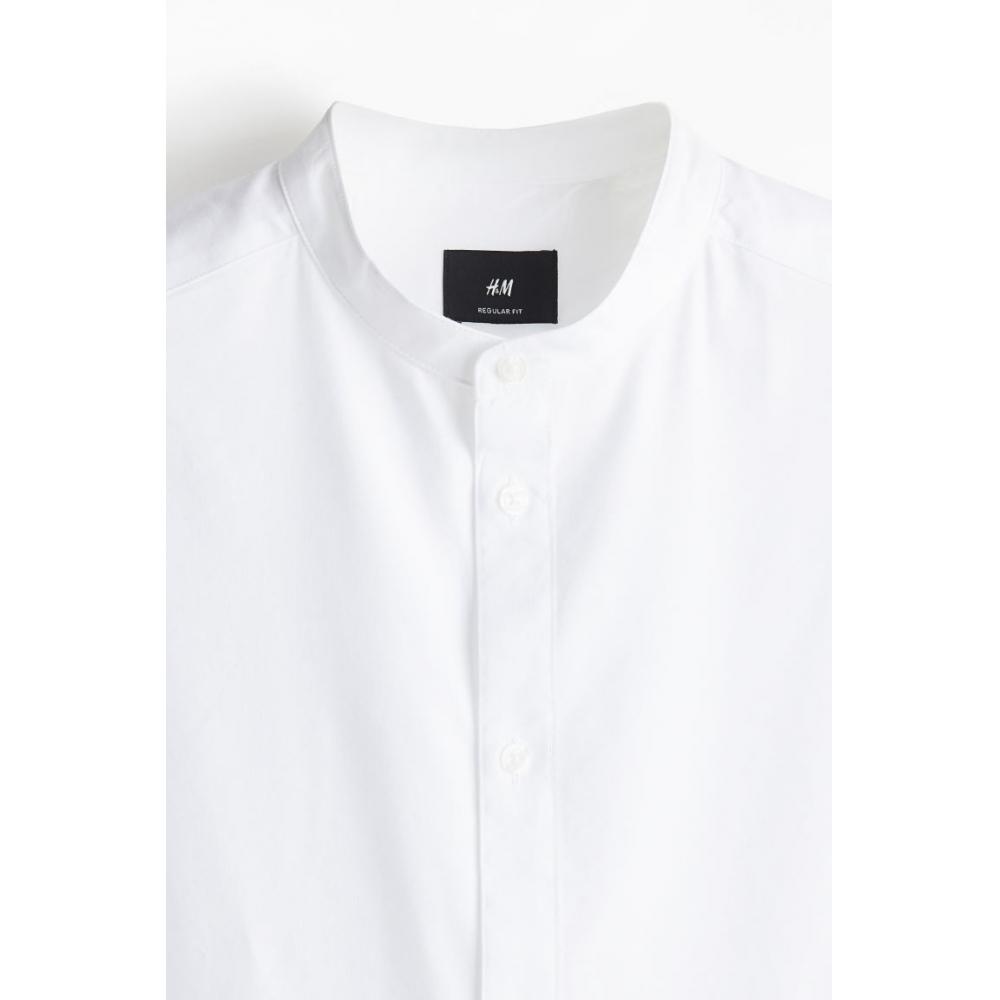 H M Regular Fit Stand Collar sHirt wHite
