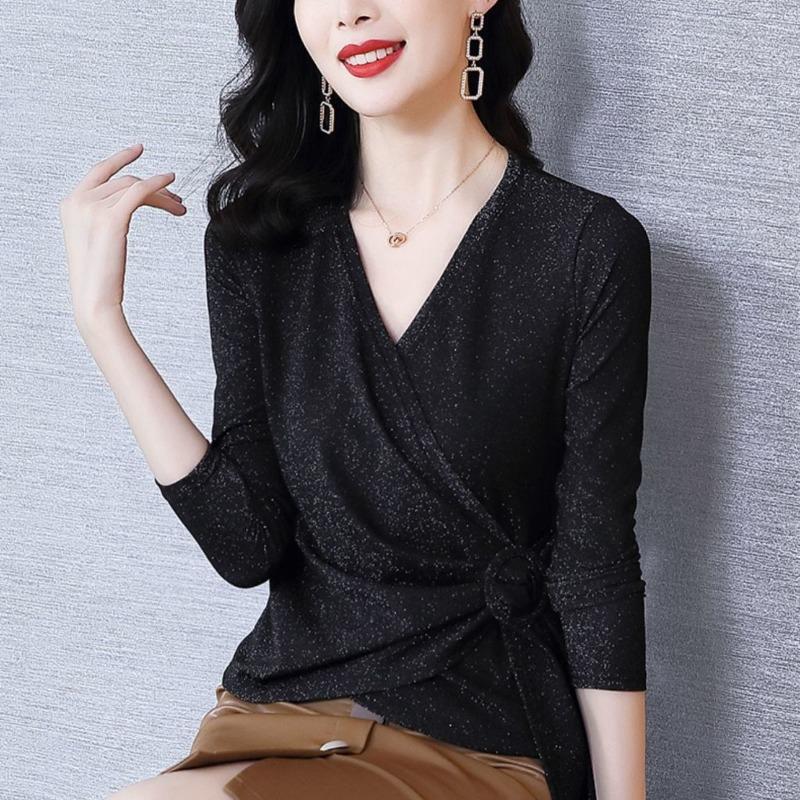 

Элегантная сетчатая блузка с отложным черным V-образным вырезом, женская XXXL чёрный