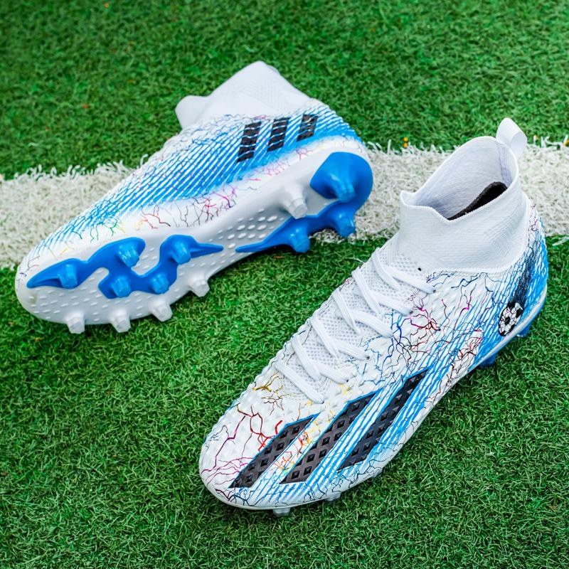 High-top Football Shoes Men's Children's Broken Nails and Long Nails Artificial Grass Student Training Leather Feet Youth Ball Sneakers