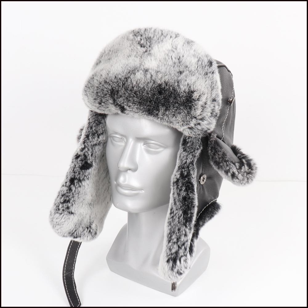 New Russian Men Winter Real Rex Rabbit Fur Bomber Hats Man Warm Fluffy Natural Fur Hat Male Real Sheepskin Leather Caps