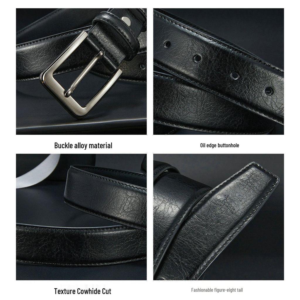 Men's Genuine Leather Belt - High-End Business & Casual Style, Needle Buckle, Suitable for Middle-Aged and Young Men.