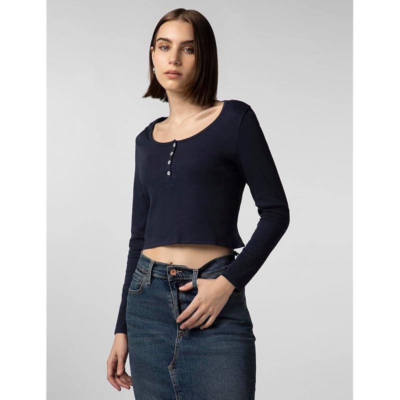 FYLTR Women' Casual Scoop Neck Henley TShirt Full Sleeves | Fitted Length