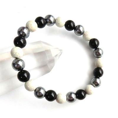 Terahertz Ore X Hokutolite X Morion Bracelet 8mm 24 Grains [GOLD STONE] (Black Crystal)