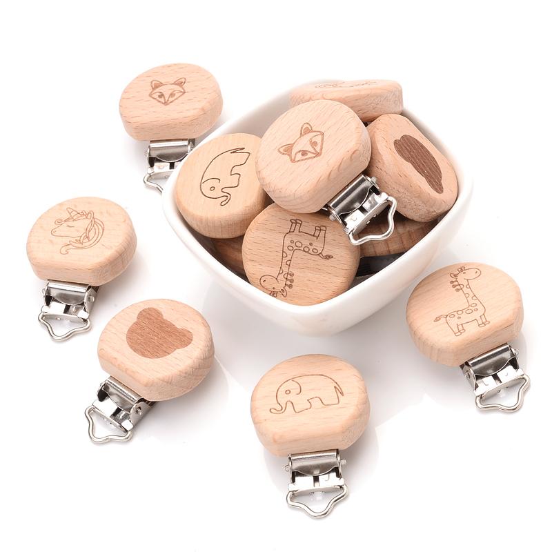 5Pcs/Lot Beech Wood Pacifier Clip Animal Small Elephant Heart Pattern Pacifier Clips for Baby DIY Pacifier Chain Accessories