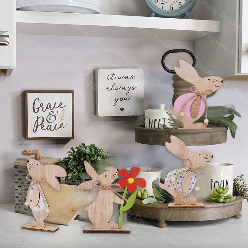 Easter Wooden Rabbit Ornament Cute Standing Bunny for Spring Easter Home Table Decoration Party DIY Crafts Kids Favors Gift 2026