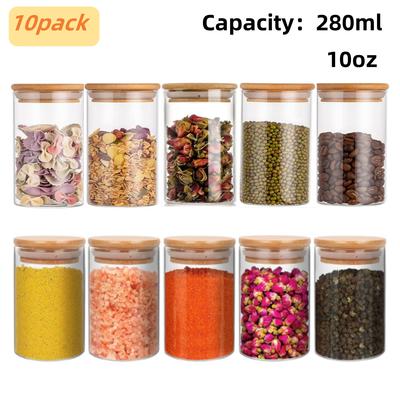 Glass Jar with Bamboo Lid 280ml 10oz Glass Food Storage Container, Suitable for Kitchen Spice Jars, Coffee Jars, Dried Fruit Jar