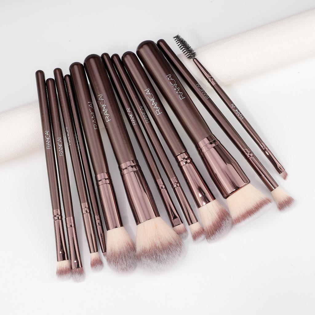 Hot-selling 12 brown PU bags, makeup brush sets, soft loose powder, foundation brush, eyeshadow brush, beauty tools