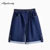Koreanischer Stil Übergröße Sommer Damen Kurze Jeans Elastischer Bund Lässig Locker Blaue Denim Caprihosen Basic Damen Weites Bein Caprihosen XL-5XL