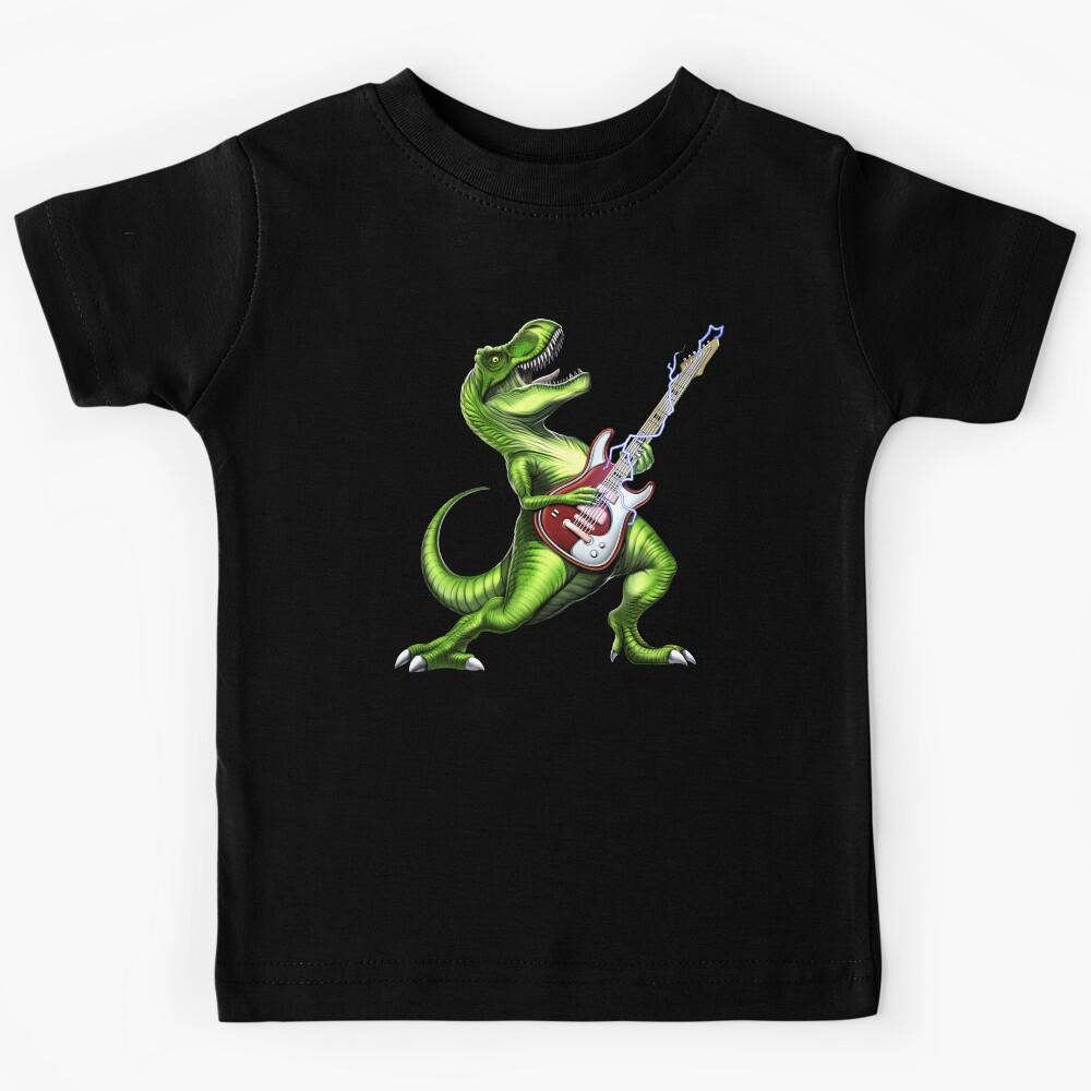 T-Rex Dinosaur Playing Guitar Kids T-Shirt 170