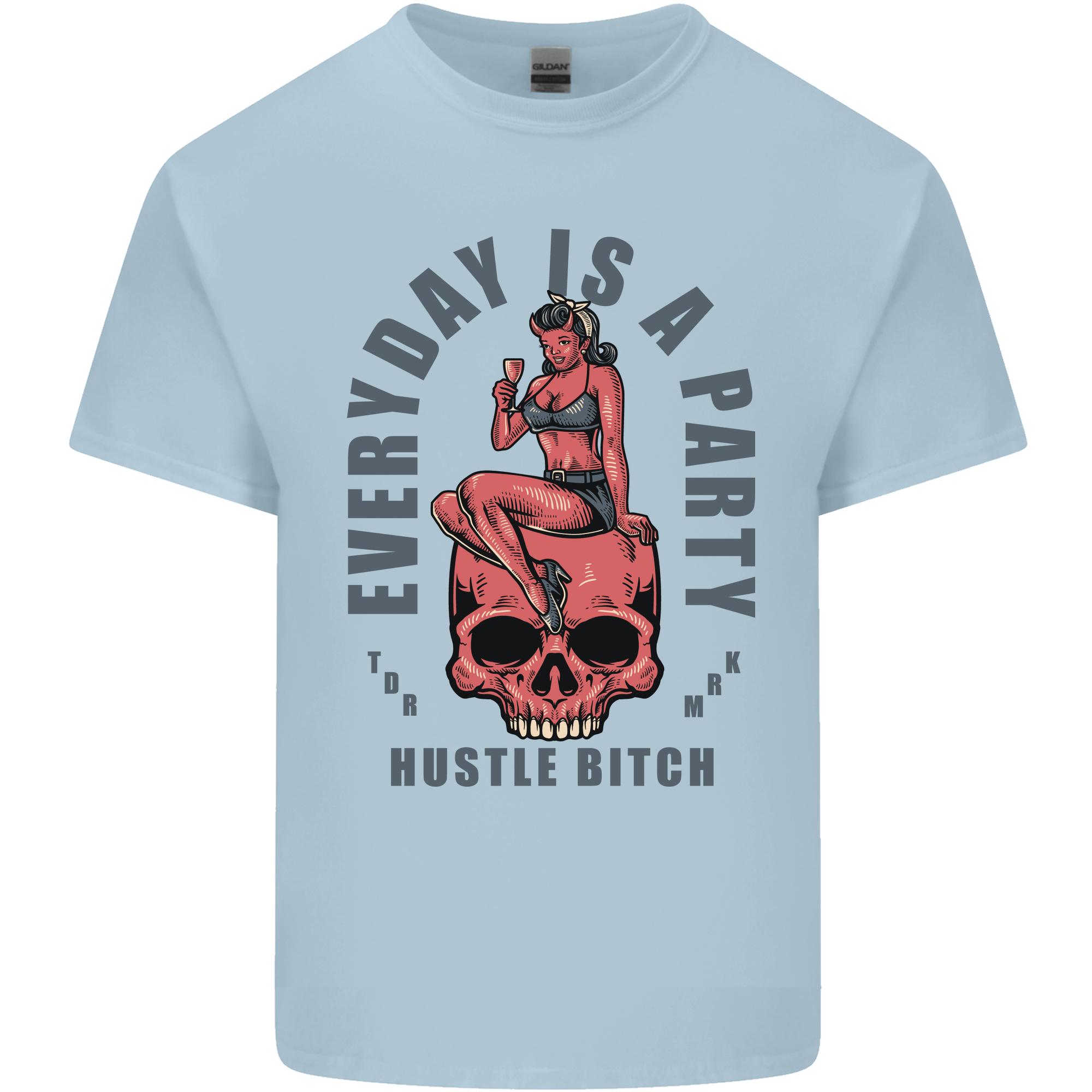 Every Day Is a Party Hustle Skull Alcohol Unisexs Light Cotton TShirt S