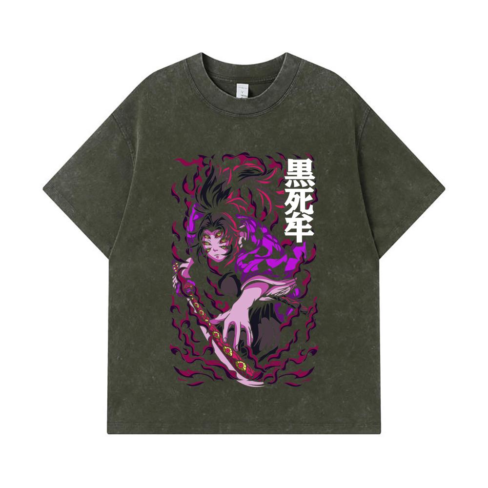 275 GSM Washed T-shirts 100% Cotton Demon Slayer V83 Kokushibo Print Unisex Heavy Cotton T Shirt