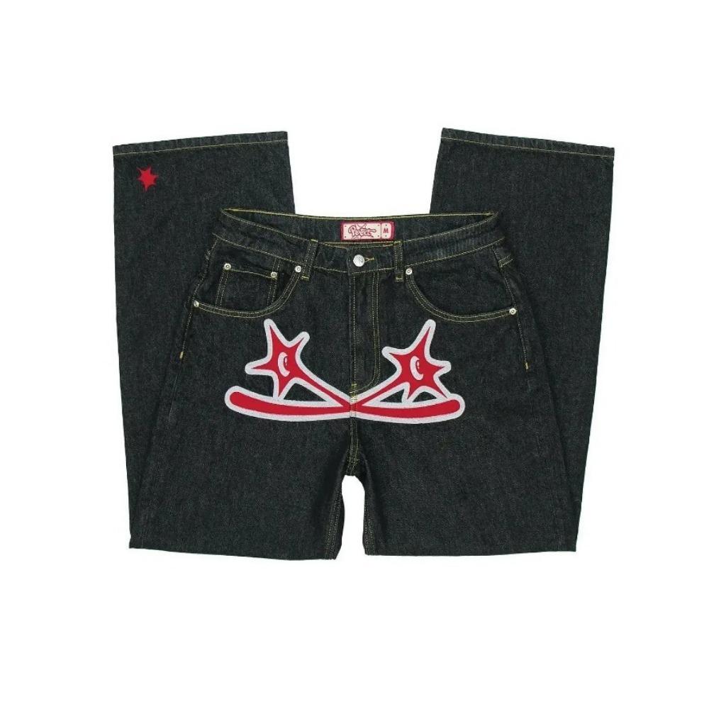 RogueWave Street Clothing Y2K Jeans Harajuku Letter Print Pattern Print Loose Jeans New High Waisted Wide Leg Pants