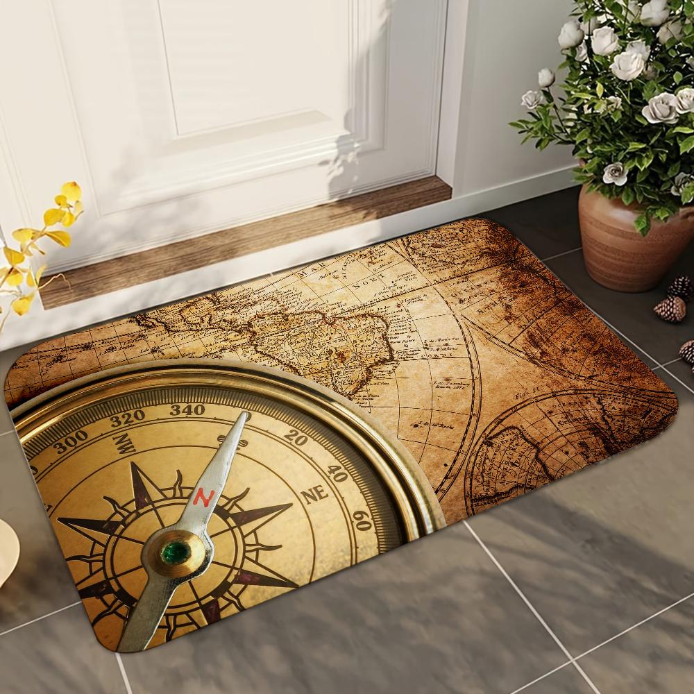 1pc Retro Navigation Map Bathroom Absorbent Mats Anti-Slip Mats Home Decor Supplies Carpets Home Kitchen Floor Mats
