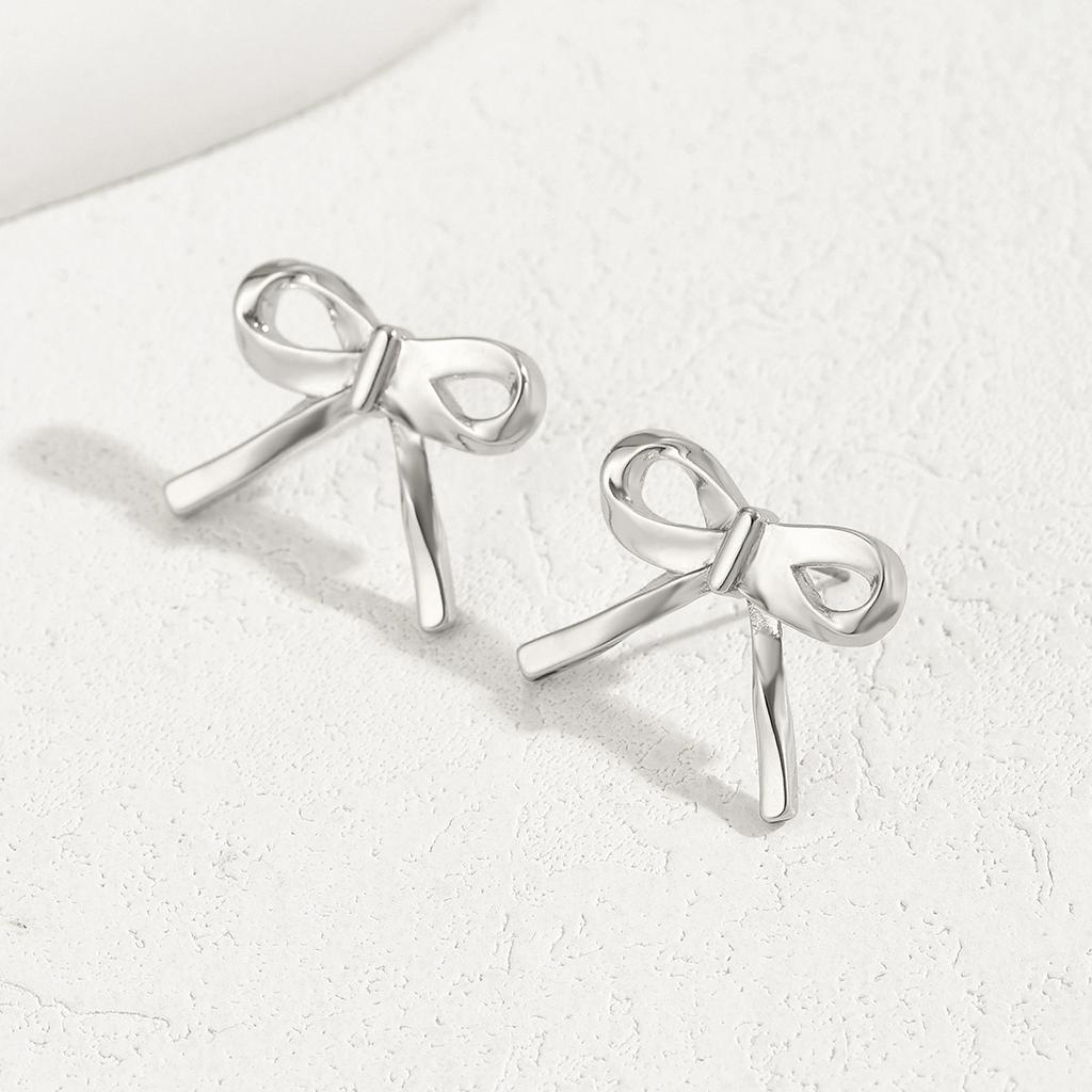 Factory Fashion Niche Design Sense Bow Metal Stud Earrings Women's Simple Fashion Versatile Personality Earrings Earrings