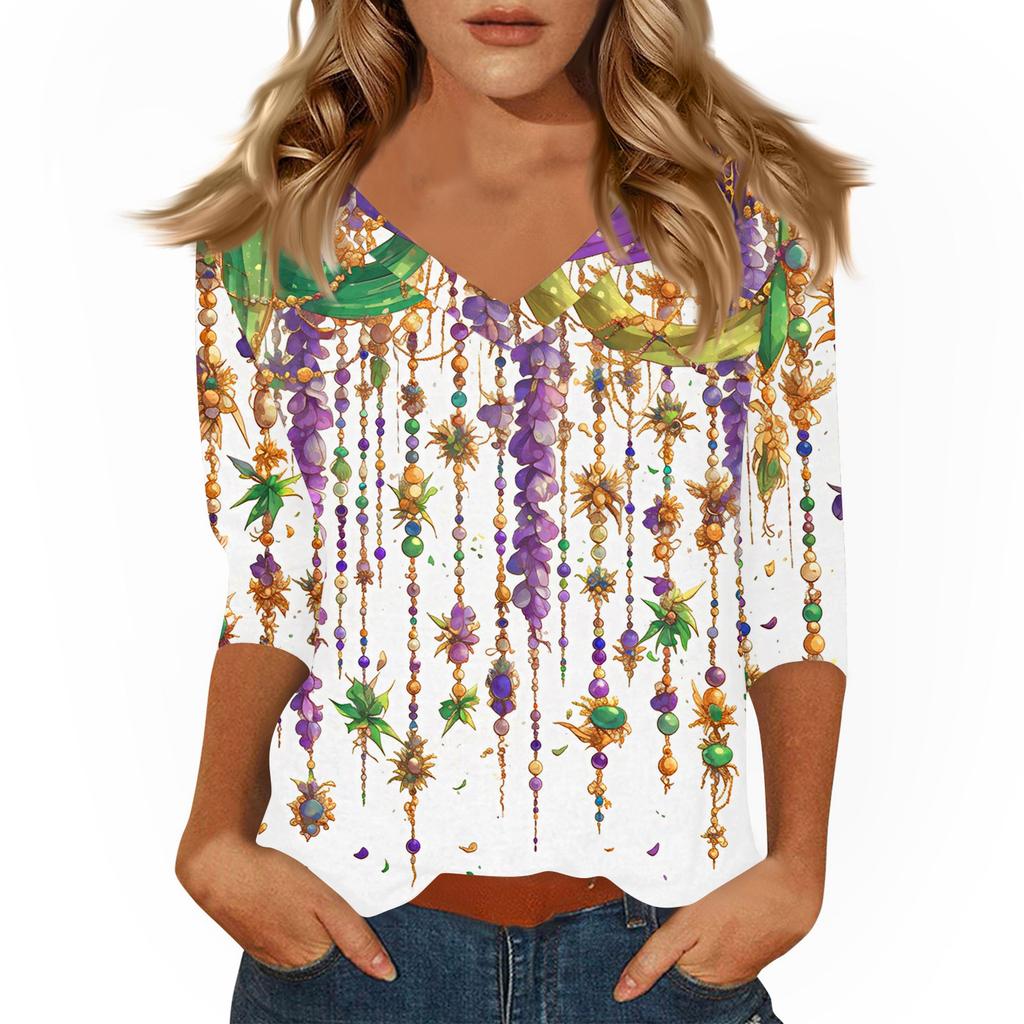 Dámské tričko s potiskem 3/4 rukáv denní víkendová móda základní véčkový výstřih běžný top