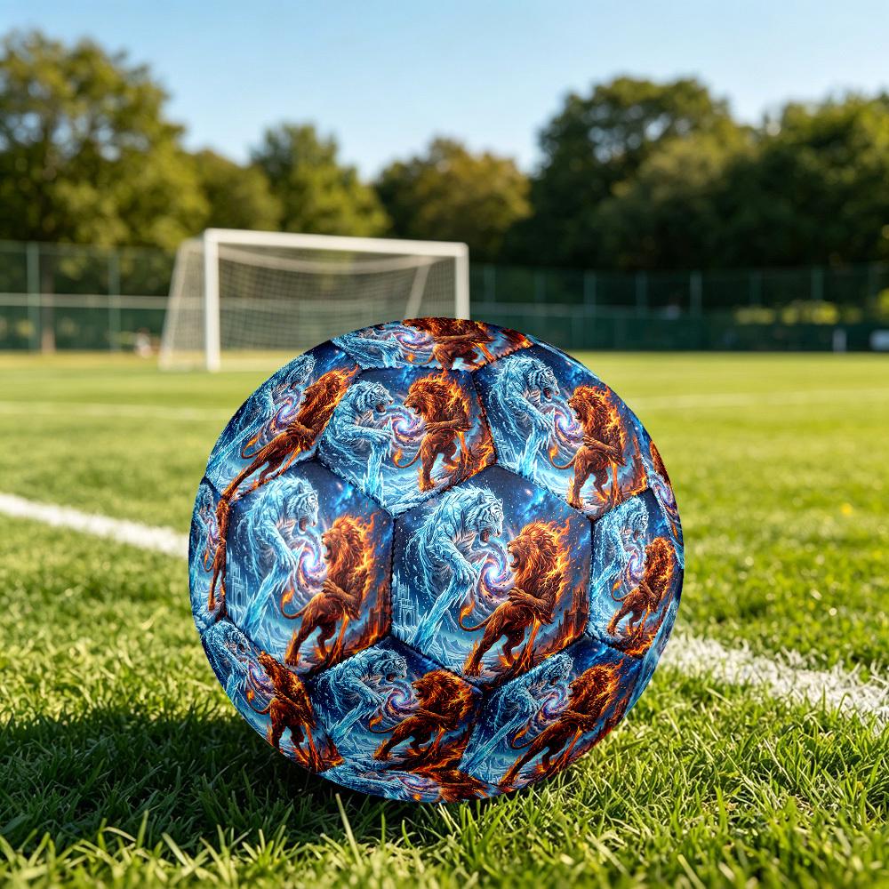 1pc Ice Fire Fantasy Theme Soccer Ball Football, Size 5, Lightweight PVC, Outdoor Training Soccer Ball,Sports Gift t61447 Size 5
